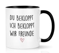 Joymaking Regalo para novio novia taza de café divertida idea de regalo para mejor amigo, regalo de cumpleaños para novio, novia, colega taza con texto en alemán "Du Ich Bekloppt Wir Freund,Schwarz