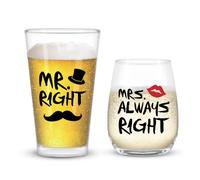 Joymaking Regalos de boda para parejas de novias, Mr Right & Mrs Always,Juego de copas de vino y vasos de cerveza para parejas, regalos para amigos, Navidad, aniversario de boda, día de San Valentín
