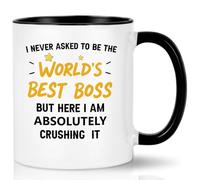 Joymaking Taza de café con texto en inglés "I Never Asked to Be The World's Best Boss", divertida taza de regalo para hombres, Navidad, cumpleaños, 325 ml, color negro