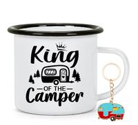 Joymaking Taza esmaltada para camping, regalo con texto "King of the Camper, Caravan", regalos para campistas, camping, accesorios, taza regalos para novio, 350 ml