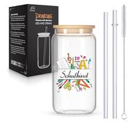 Joymaking Vasos con tapa y pajitas para café helado, cócteles, licor de frutas, té helado, soda, 17 oz, regalo de escolarización, cristal para niños escolares 2024, regalo para el comienzo del colegio
