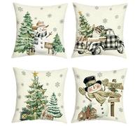 Joymasion Fundas Cojines 45x45 Juego de 4 Modernas Funda de Almohada Árboles de Navidad Muñeco de Nieve Cojines Fundas Camión Cuadros Negro Gnomos Cojine Decorativas para Sofá Salón Silla