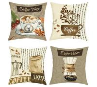 Joymasion Fundas Cojines 45x45 Juego de 4 Modernas Funda de Almohada Marrón Café Cojines Fundas Cappuccino Restaurante Café Cojine Decorativas para Sofá Salón Silla