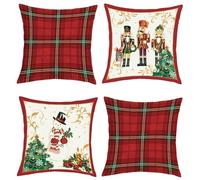 Joymasion Fundas Cojines 45x45 Juego de 4 Modernas Funda de Almohada Navidad Soldado Cascanueces Cojines Fundas Cuadrado Rojo Muñeco de Nieve Árbol de Navidad Cojine Decorativas para Sofá Silla