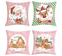 Joymasion Fundas Cojines 45x45 Juego de 4 Modernas Funda de Almohada Papá Noel Navidad Rosa Cojines Fundas Hombre de Jengibre Navidad Reno Cojine Decorativas para Sofá Salón Silla