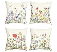 Joymasion Fundas Cojines 45x45 Juego de 4 Modernas Funda de Almohada Primavera Verano Flores Azul Cojines Fundas Hojas Verde Jardín Forales Cojine Decorativas para Sofá Salón Silla