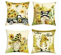 Joymasion Fundas Cojines 45x45 Juego de 4 Modernas Funda de Almohada Verano Amarillo Girasol Flores Cojines Fundas Gnomo Camión Cuadros Negro Cojine Decorativas para Sofá Salón Silla