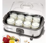 JoyMech Máquina para hacer yogurt, 8 tarros de vidrio con tapas reutilizables para yogur, avena, pudín o gelatina, marcial de grado alimenticio, control de un solo toque, yogur casero