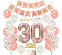 JOYMEMO 30 cumpleaños Decoraciones para Mujeres - 30 cumpleaños Feliz cumpleaños Rosa con Sash, Número 30 Foil Balloon, Rosa Feliz cumpleaños Bunting,