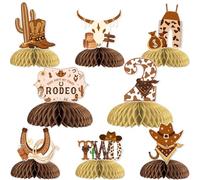 JOYMEMO 8 centros de mesa de panal de abeja de 2º cumpleaños con botas occidentales impresas, sombrero de cactus impreso, This Ain't My First Rodeo It's My Second Birthday