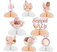 JOYMEMO 8 piezas de centros de mesa Boho She's Been Scooped Up para despedida de soltera, decoración de helado, despedida de soltera, decoración de mesa de papel de doble cara para boda, compromiso