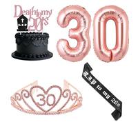 JOYMEMO Decoraciones para el 30 aniversario de su esposa, oro rosa y negro, cinturón y corona para el 30 aniversario, globo de baudruche para la fiesta de los 30 años con temática funeral.,F-PA-11296