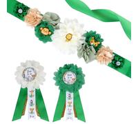 JOYMEMO Greenery - Kit de faja de maternidad para baby shower, diseño de animales de la selva, safari verde salvia, cinturón para el vientre y pines para mamá para ser y papá, accesorios de fotos para