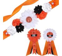JOYMEMO Kit de banda de maternidad para baby shower de baloncesto, cinturón de vientre con temática deportiva para baby shower y alfileres de ramillete para mamá y papá para ser, decoración de