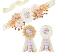 JOYMEMO Kit de faja de maternidad para baby shower, diseño bohemio de flores neutras para baby shower, cinturón para el vientre y para mamá para ser y papá, accesorios para fotos de embarazo,