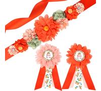 JOYMEMO Little Cutie - Kit de faja de maternidad para baby shower, cinturón para el vientre de frutas naranjas y alfileres de ramillete para mamá y papá para ser y papá, accesorios para fotos de