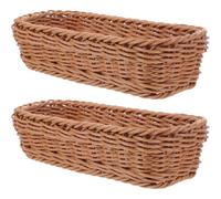 JOYOFREELY 2 Piezas Cesta Rectangular de Plástico Marrón 26x12x6 Cm, Organizador para Cubiertos y Tarros de Condimentos, Cesta de Almacenamiento Tejida para Utensilios de Cocina, Juego,