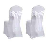 JOYOLA 2 Piezas Fundas Sillas Comedor, Fundas Elasticas para Sillas Cubierta Cobertura de la Silla Blanco Elásticas Lavables con 2 Cintas de Organza para Fiestas, Bodas, Celebraciones, Banquetes
