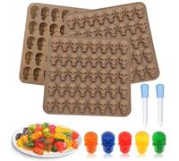 JOYOLA 3 Piezas Calavera Moldes Gominolas Silicona, Molde de Silicona con Forma de Calavera, Molde de Chocolate de Cráneo, Cráneo Molde Chocolate con 2 Cuentagotas para Chocolate, Dulces, Gelatina