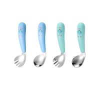 JOYOLA 4 Pieza Cubiertos Bebe, Cubiertos Infantiles de Acero Inoxidable Utensilios para Bebé Juego de Cubiertos para Bebé Anime a los niños a desarrollar su Propia Capacidad para Comer