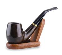 Joyoldelf de madera pipas para tabaco“Maigret” Negro Suave, Doblado, Hecho a mano + soporte para pipas