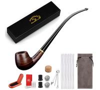 Joyoldelf Pipas de Tabaco, Pipa Larga de Ébano de Pimienta con Soporte de Madera, 3 en 1 Rascadores, Filtro de Pipa, Caja de Regalo