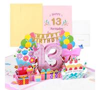 joyoldelf Tarjeta Cumpleaños Mujer 13 Años - 3D Tarjeta Felicitacion, Regalo de Cumpleaños Originales, Birthday Card Pop Up, Ideal Para Amigo Familia Mamá Hermana Esposa Hija Colega Novia Fiesta