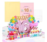 joyoldelf Tarjeta Cumpleaños Mujer 16 Años - 3D Tarjeta Felicitacion, Regalo de Cumpleaños Originales, Birthday Card Pop Up, Ideal Para Amigo Familia Mamá Hermana Esposa Hija Colega Novia Fiesta