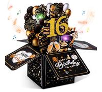 Joyoldelf Tarjeta de cumpleaños 16 con música - 16º cumpleaños Tarjeta Pop Up con luces y velas interactivas, Tarjetas de cumpleaños de regalo para mujeres y hombres, Tarjeta de felicitación 3D Regalo