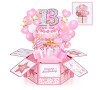 joyoldelf Tarjeta de cumpleaños 3D Pop Up 13 con sobre para mujer y niña