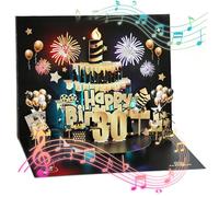 joyoldelf Tarjeta Felicitacion 30 Cumpleaños Pop Up - Tarjetas Cumpleaño Personalizada 3d, Tarjeta De Felicitación Con Disco Negro y Dorado Con Música y Luces, Regalos Divertidos Hombre, Mujer, Amigo