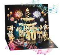 joyoldelf Tarjeta Felicitacion 40 Cumpleaños Pop Up - Tarjetas Cumpleaño Personalizada 3d, Tarjeta De Felicitación Con Disco Negro y Dorado Con Música y Luces, Regalos Divertidos Hombre, Mujer, Amigo