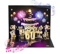 joyoldelf Tarjeta Felicitacion 60 Cumpleaños Pop Up - Tarjetas Cumpleaño Personalizada 3d, Tarjeta De Felicitación Con Disco Negro y Dorado Con Música y Luces, Regalos Divertidos Hombre, Mujer, Amigo