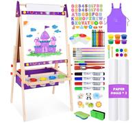 Joyooss Caballete de arte para niños pequeños, caballetes de madera ajustables para niños pequeños, pizarra blanca y pizarra de tiza de borrado en seco, caballete de arte para niños de 2 a 4 años, 4 a