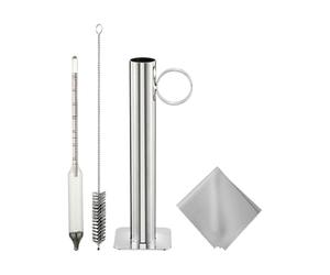 JoyousMall Kit de taza hidrómetro de jarabe de arce, medidor de densidad de acero inoxidable para medición del contenido de azúcar Brix y Baume, resistente al calor con cepillo de limpieza, 8 pulgadas