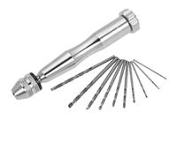 JoyousMall Portabrocas manual de 0,3 a 3,5 mm con 10 brocas, tornillo de banco para madera, plástico, PCB, joyería, relojería, manualidades, juego de 11 herramientas