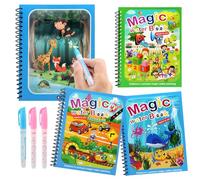 JoyPlus 4 Piezas Libro Magico Agua, Libro Magico Pintar con Agua, Libro de Dibujo de Agua Mágica, Reutilizable Libro para Colorear con 4 Bolígrafos Educativo Doodle Pintar Juguetes para Niños