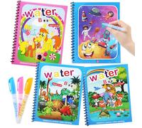 JoyPlus 4 Piezas Libro Magico Agua,Libro Pintar con Agua,Reutilizable Libros para Colorear con Agua Mágica,Libro de Dibujo de Agua Mágica con 4 Bolígrafos Educativo Doodle Pintar Juguetes para Niños