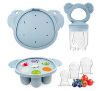 JoyPlus Chupete Fruta Bebe con 3 Tetinas de Silicona sin BPA, Chupete para Fruta Bebe y Bandejas para Congelar Comida de Bebé con Tapas para Leche Materna, Mordedor Fruta Bebe de 3 6 12 24 Meses