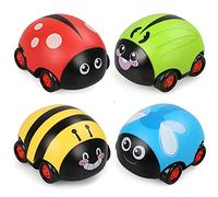 JoyPlus Coches de Juguetes 2 años, 4 Piezas Tire hacia Atrás Coches, Juguetes para Niños Pequeños Vehículos de Tracción, Animales Lindos de Juguete con Fricción para Niños y Niñas de Entre 1 2 3 Años