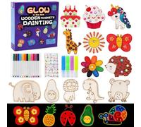 JoyPlus Juego de Manualidades para Niños de 3 a 12 Años, 36 Piezas Refrigeradores de Madera Manualidades de Pintura, Juego de Pintura con Imanes de Madera para Pintar, Regalos de Cumpleaños para Niños