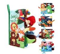 JoyPlus Libros Bebes 0-12 Meses, Libros de Tela Suave para Bebés con Espejo, Libro Interactivo Texturas Bebe, Animales Libro Sensorial Suave de Actividades para Bebé Recien Nacido (Mundo de la Selva)