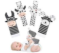 JoyPlus Sonajero Calcetines y Muñequeras Blanco y Negro para Bebé, Sonajeros de Muñeca Bebe Sonajero de Pies y Manos Juguetes, Sonajero para Recién Nacidos con Buscador de Muñeca para 0-12 Meses Bebé
