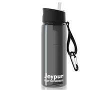 Joypur Botella con Filtro de 5 Capas y Brújula de 650 ml, Filtro de Agua Portátil de 0.01µm y 1500 Litros para Acampar y Senderismo, Purificador Personal para Mochila y Viajes (Gris)