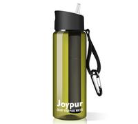 Joypur Botella con Filtro de Agua de 5 Capas con Brújula de 650 ml, Filtro Portátil de 0.01µm y 1500 Litros para Acampar y Senderismo, Purificador Personal para Mochila y Viajes (Verde Oscuro)