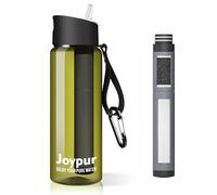 joypur Botella para beber con filtro supervivencia al aire libre 650 ml Botella filtro purificador para exterior Botella de agua potable con 5 capas de materiales de filtro (Verde oscuro)