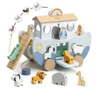 Joyreal Arca de Noé Madera - Regalo Bautizo Niño Niña, Juguetes de Madera Montessori 1 2 3 Años, Juegos Educativos Clasificador de Formas, Juguetes Apilables