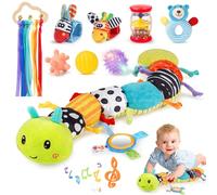 Joyreal Juguetes para bebés de 0 a 6 meses, juego de 10 piezas para recién nacidos, juguetes sensoriales para orugas, sonajeros, cintas, juguetes tummy time, regalo de 3, 6, 9 meses