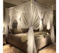 Joyreap Cortina de Cama con toldo de 4 Esquinas para niñas y Adultos, Cortinas acogedoras de Lujo Real, Bonitos Accesorios de decoración de Dormitorio de Princesa (Blanco, 59 Pulgadas de Ancho x 78