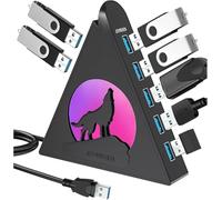JoyReken - Concentrador USB 3.0 de 7 Puertos con Cable de 2 pies de Largo, concentrador Vertical USB para Laptop, MacBook, Xbox, PS4/5, Unidad Flash, XPS, PC, Unidad Flash, Consola de Juegos